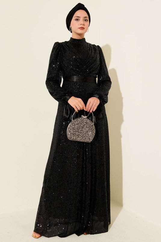 Sleeveless Sequin Evening Dress Black