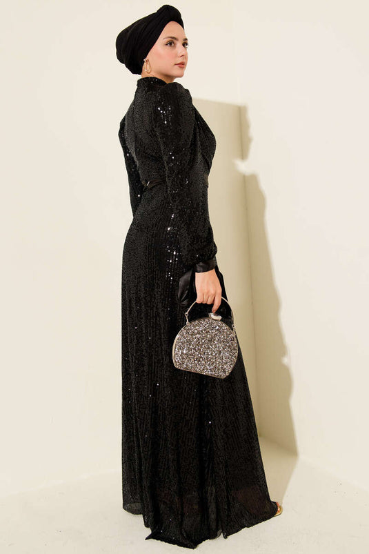 Sleeveless Sequin Evening Dress Black