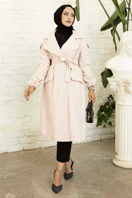 كم الدانتيل متابعة المحمول مربوط خندق معطف الحجر