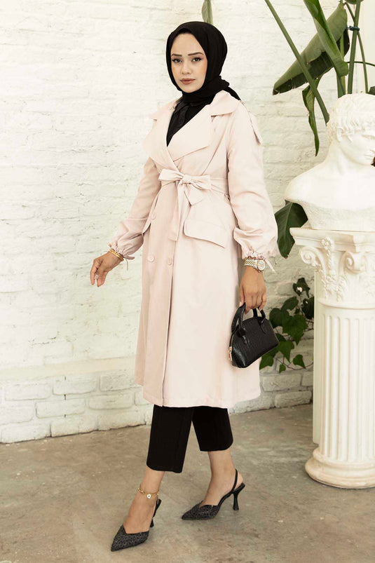 كم الدانتيل متابعة المحمول مربوط خندق معطف الحجر