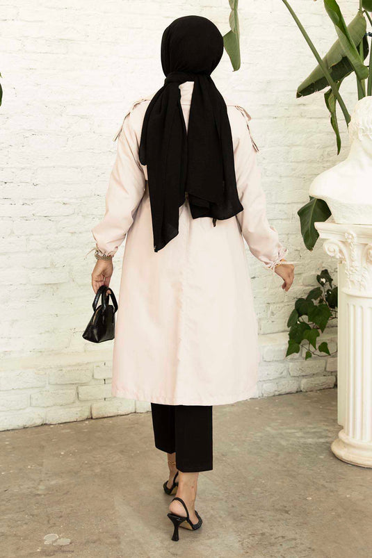 كم الدانتيل متابعة المحمول مربوط خندق معطف الحجر