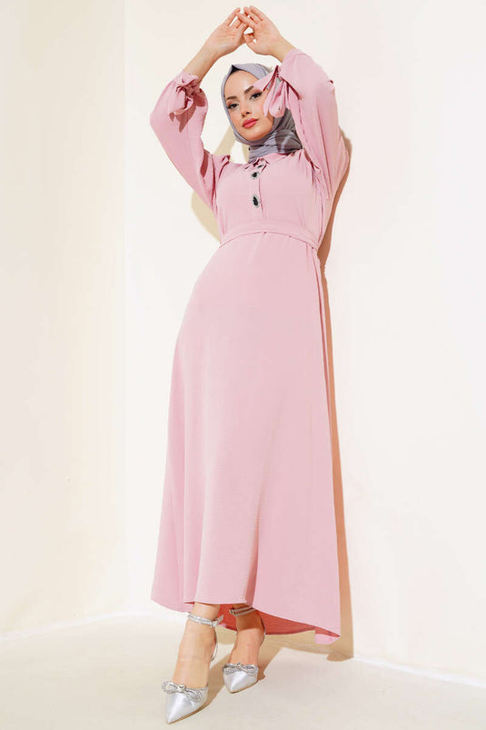 Kol Bağlamalı Elbise Pembe