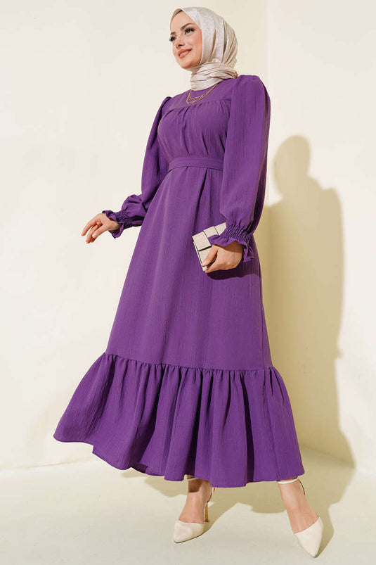 فستان بأكمام على الأرض أرجواني