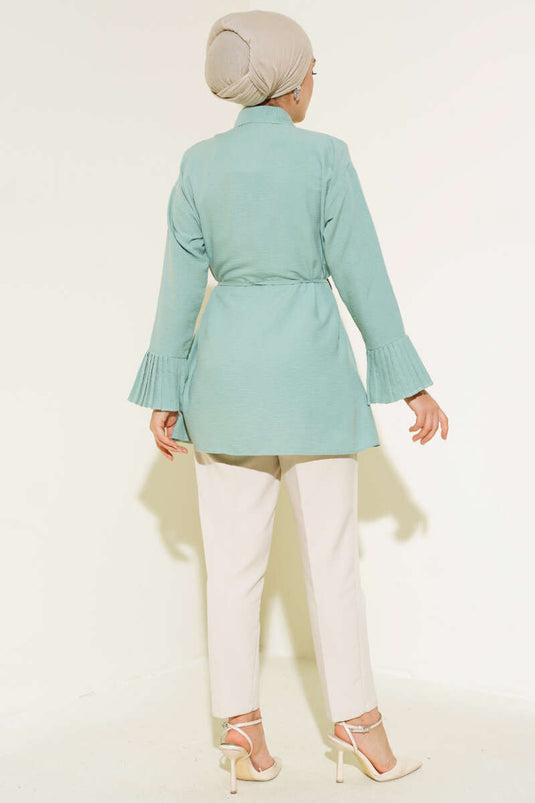 Gathered Cuff Pleated Shirt Mint