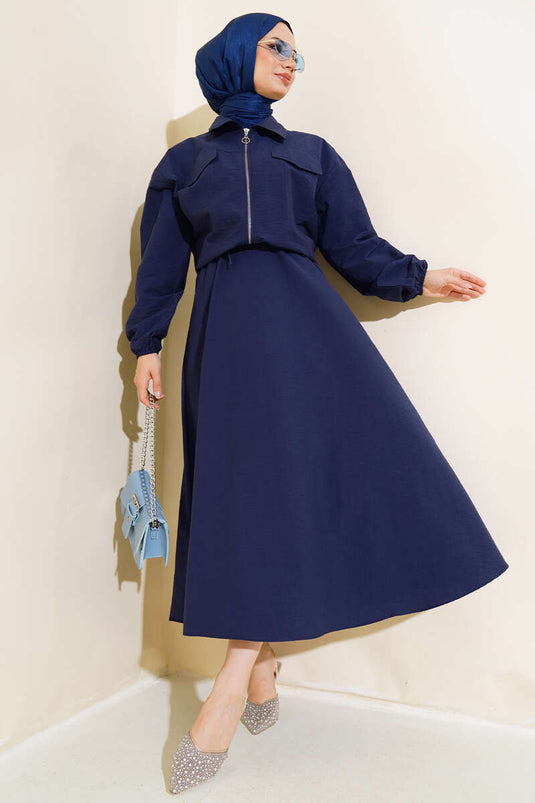 Tailleur jupe avec poignets élastiques, bleu marine