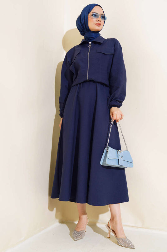 Tailleur jupe avec poignets élastiques, bleu marine