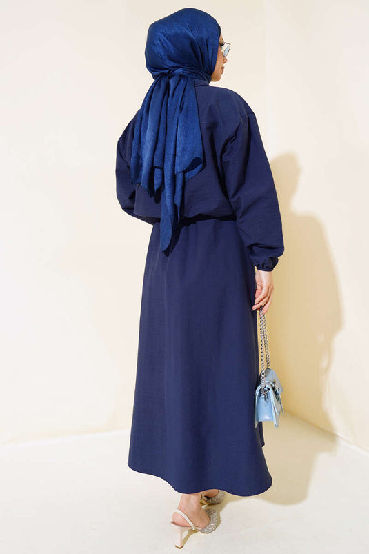 Elastic Cuff Skirt Set Navy Blue