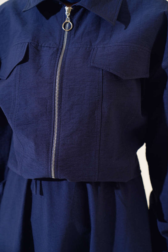 Elastic Cuff Skirt Set Navy Blue