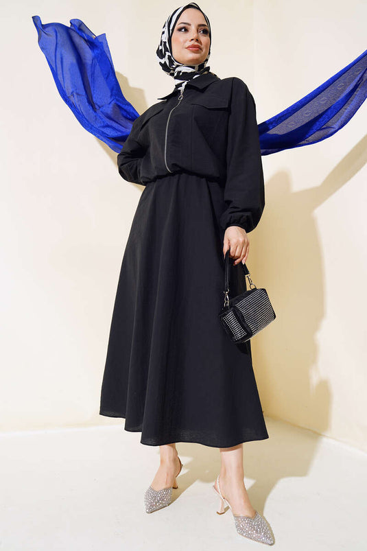 Tailleur jupe noir avec poignets élastiques