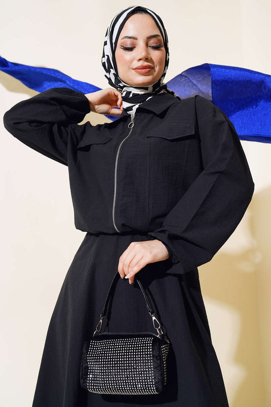 Tailleur jupe noir avec poignets élastiques