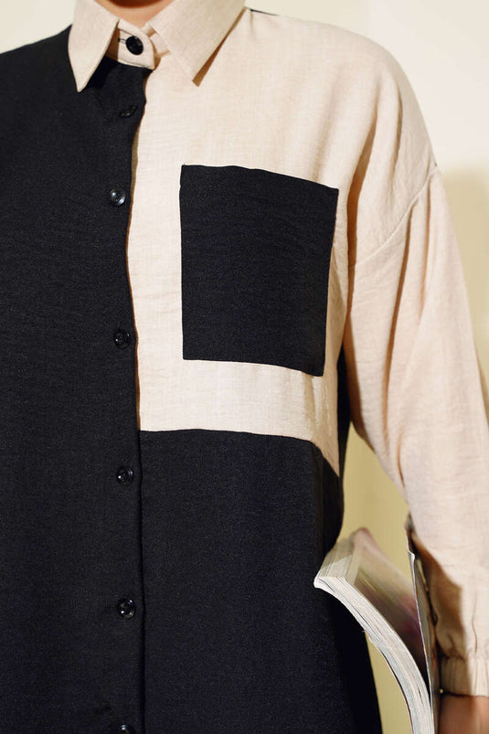 Elastic Cuff Linen Two-Piece Set Black