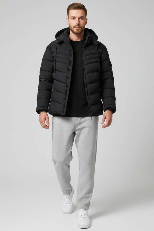 Manteau pour homme à capuche avec poche sur la manche, noir