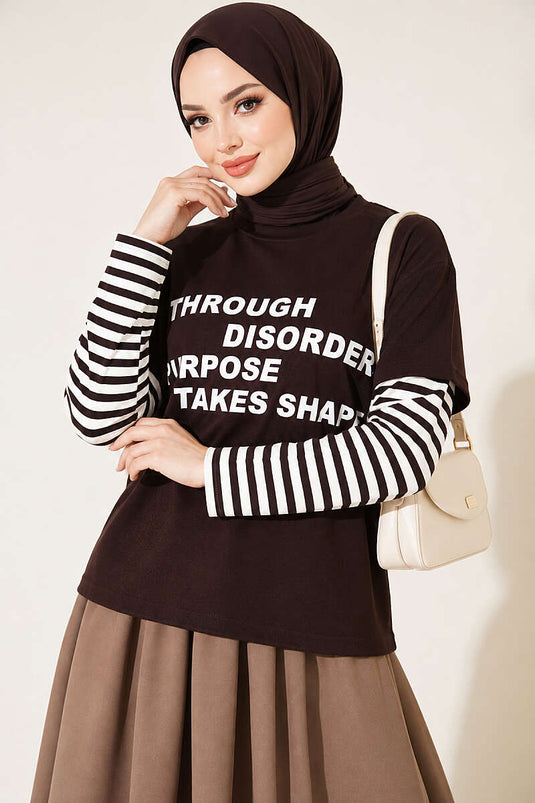 Gestreiftes Muster Sweatshirt In Warmer Braun