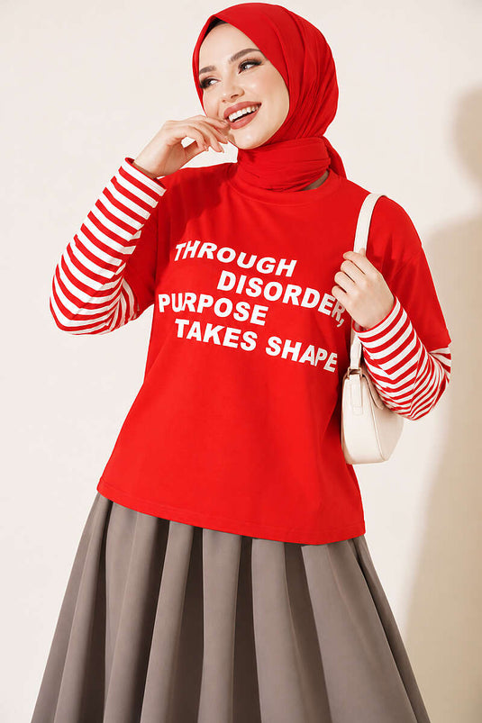 Rood Gestreept Gebreide Sweatshirt