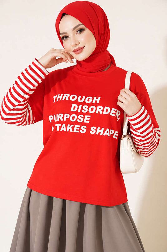Rood Gestreept Gebreide Sweatshirt