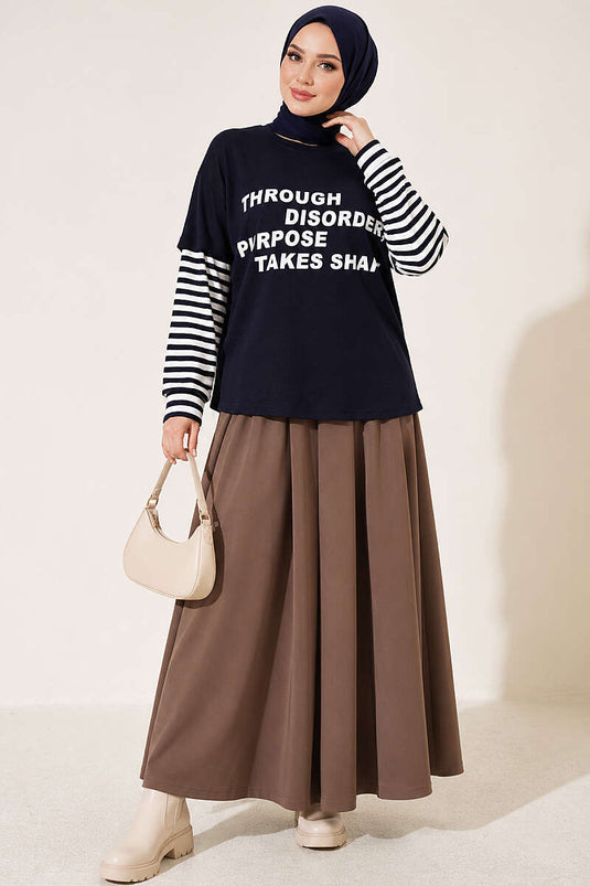 Gestreepte Gebreide Sweatshirt In Navy Blauw