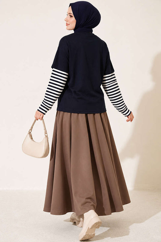 Gestreepte Gebreide Sweatshirt In Navy Blauw