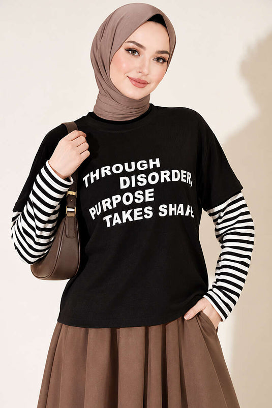 Schwarzes Gestreiftes Sweatshirt Mit Muster