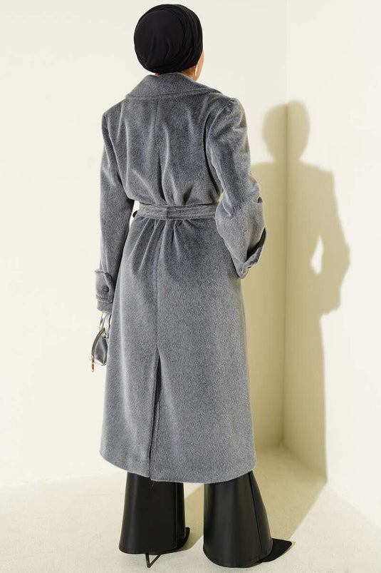 Zweireihiger Mantel mit Manschettenknöpfen in Rauchgrau