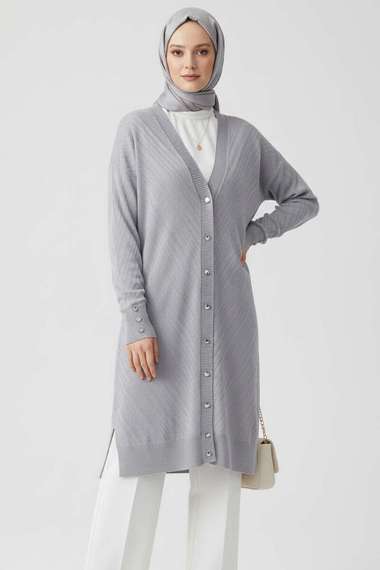 Long Sleeve Button Detailed Knit Cardigan Gray