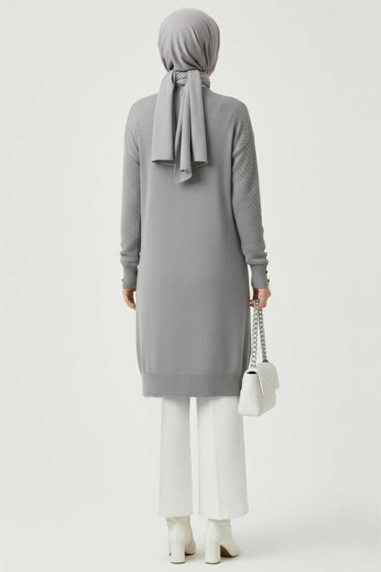 Long Sleeve Button Detailed Knit Cardigan Gray