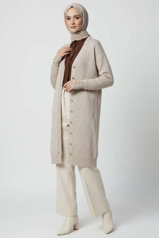 Stone Knit Cardigan with Sleeve Button Detail