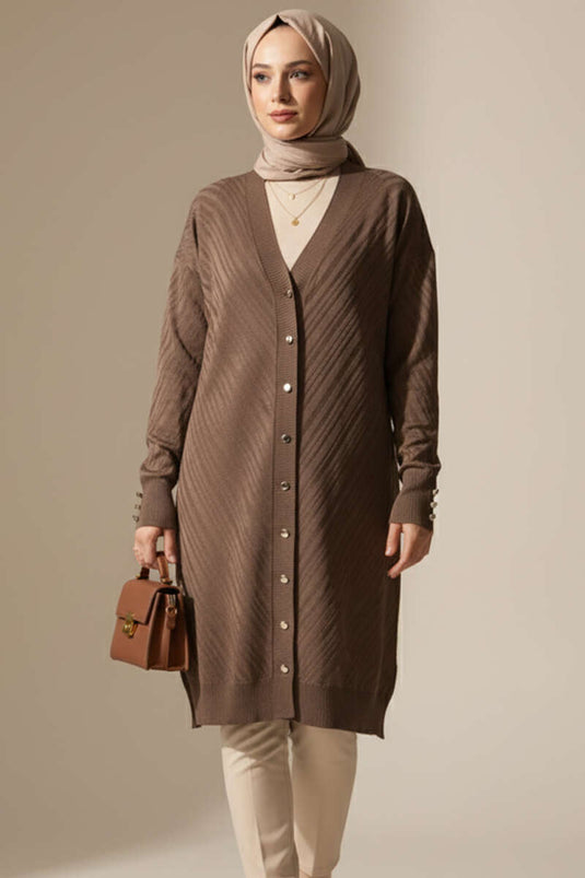 Cardigan Sweater with Sleeve Button Detail Mink