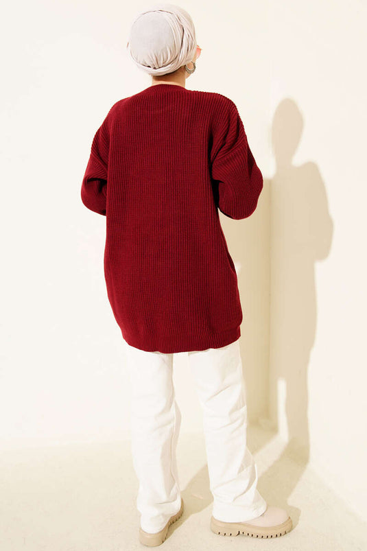 Knitted Tunic with Cufflinks Detail, Burgundy