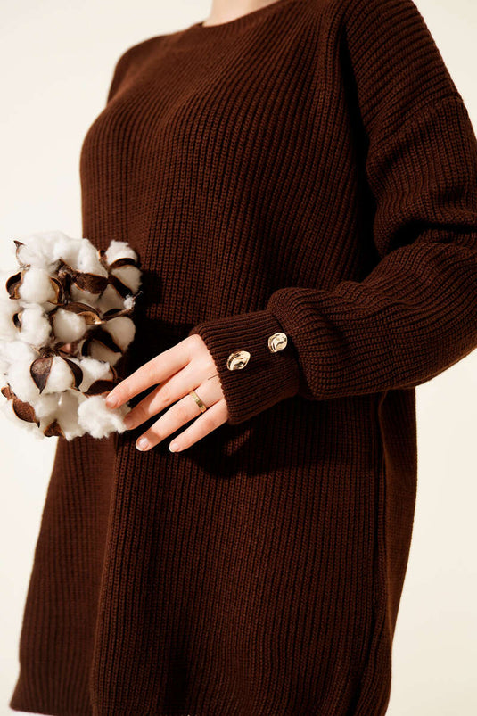 Knitted Tunic with Cufflinks Detail, Brown