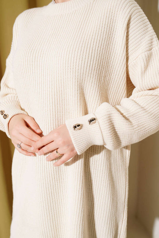Knitted Tunic with Cufflinks in Cream