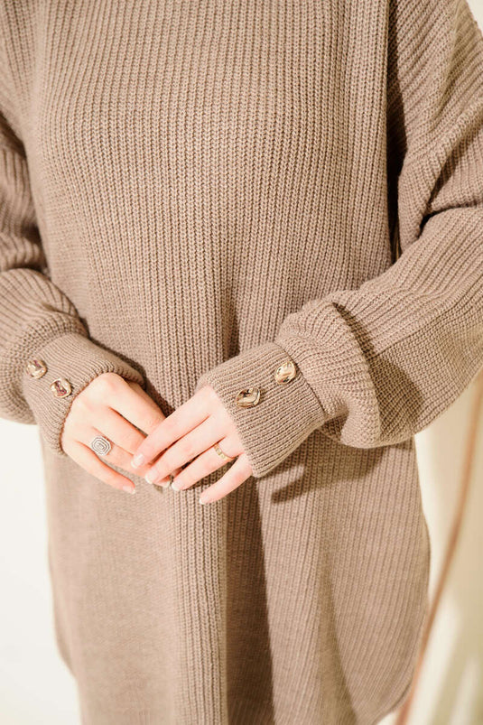 Kol Düğme Detaylı Triko Tunik Vizon