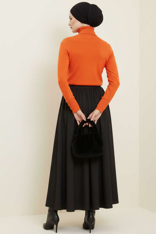 سترة محبوكة بياقة مدورة وأزرار أكمام، برتقالية