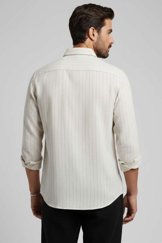 Chemise en lin pour homme à rayures avec boutons Kol, crème