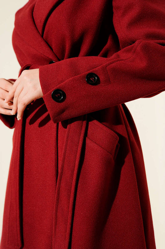Burgundy Cashmere Coat with Cufflinks and Belt