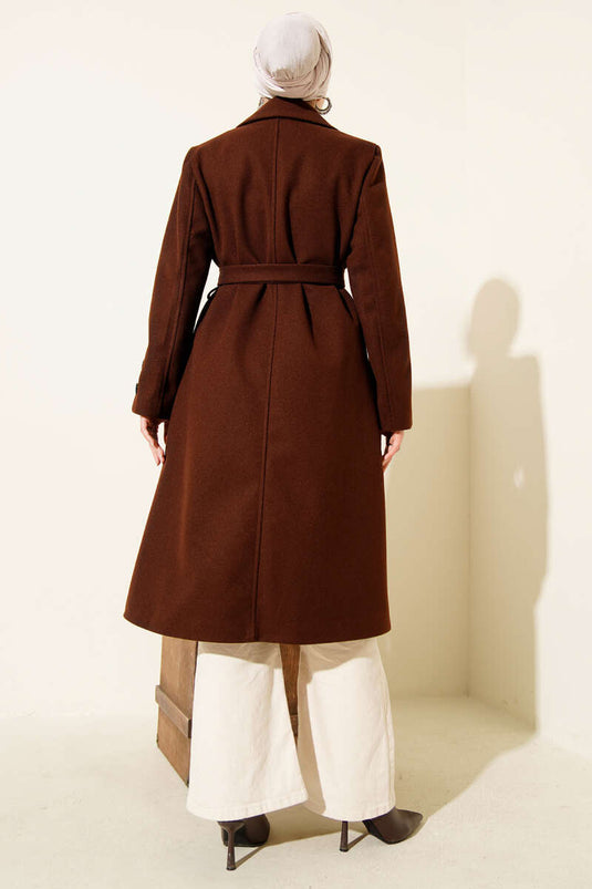 Cashmere Coat with Cufflinks and Belt, Brown