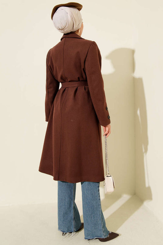 Chestnut Cashmere Coat with Cufflinks and Belt