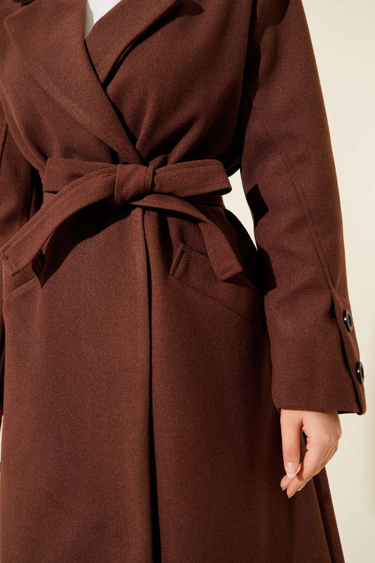 Chestnut Cashmere Coat with Cufflinks and Belt