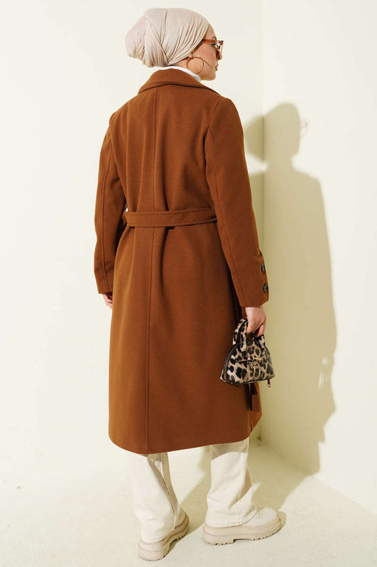 Tan Cashmere Coat with Cufflinks and Belt