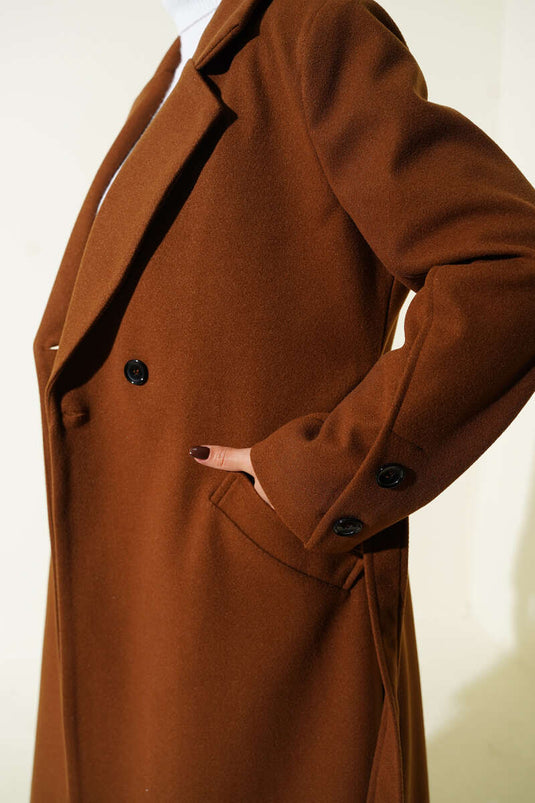 Tan Cashmere Coat with Cufflinks and Belt