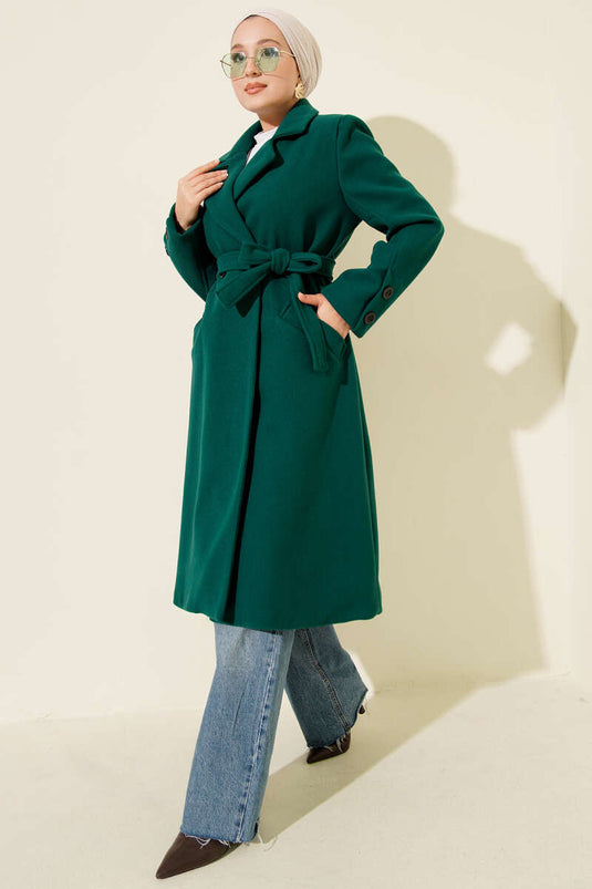 Emerald Green Cashmere Coat with Cufflinks and Belt