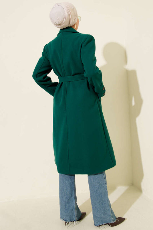 Emerald Green Cashmere Coat with Cufflinks and Belt