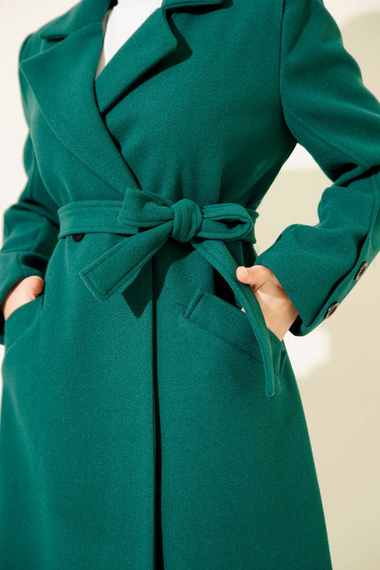 Emerald Green Cashmere Coat with Cufflinks and Belt