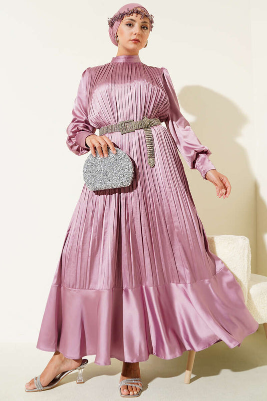 Pleated Evening Dress with Sleeve Zipper, Powder Pink