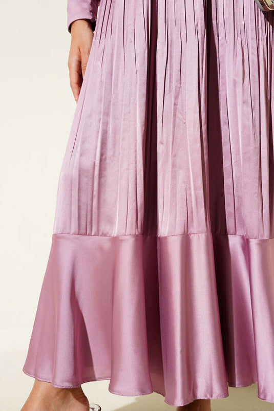 Pleated Evening Dress with Sleeve Zipper, Powder Pink