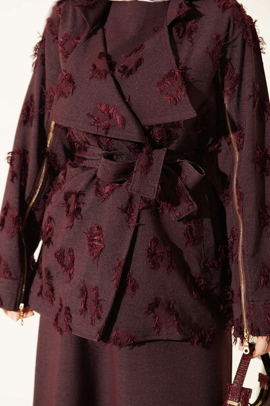 Zweiteiliges Set mit Kleid und Reißverschluss am Ärmel, Bordeaux