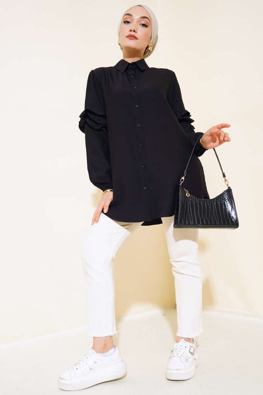 Camicia dettagliata con volant sulle maniche Nera