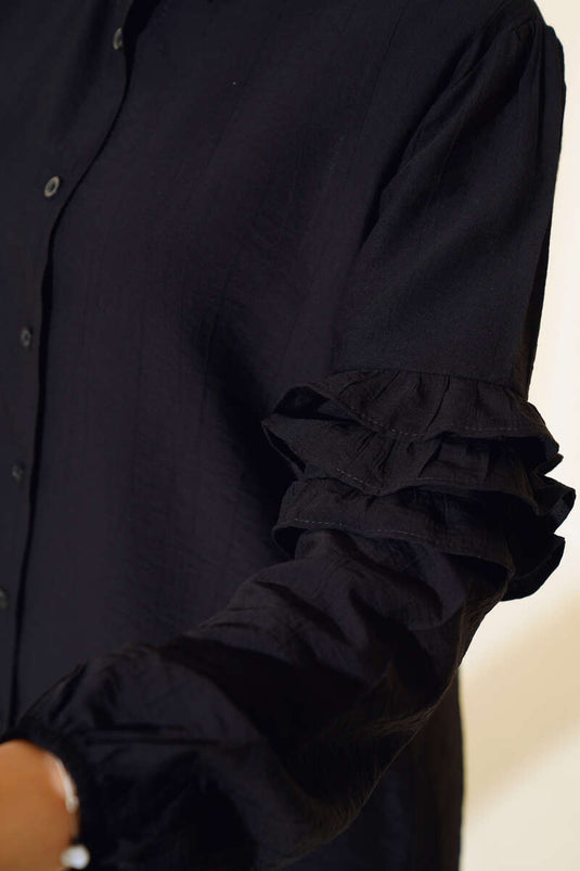 Camicia dettagliata con volant sulle maniche Nera