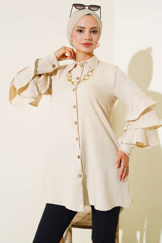 All Ruffled Shirt Beige