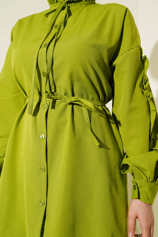 Kol Fırfırlı İp Kuşaklı Gömlek Yeşil