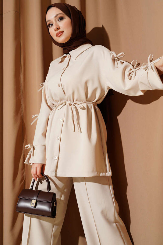 Kol Fiyonk Detail Doppel Zweiteiler Beige